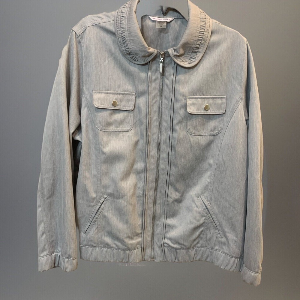 Allison Daley‎ Jacket Womens 18 Gray Zip Up Ruffle Peter Pan Collar Lightweight